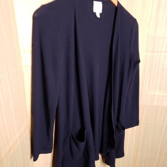 Sunday Womens Navy Waffle Knit Thermal Open Cardigan Small - Picture 3 of 6